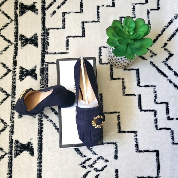 NINE WEST- Navy Blue Jeweled Brooch Suede Loafers- NIB (Never Worn!) - Picture 2 of 4